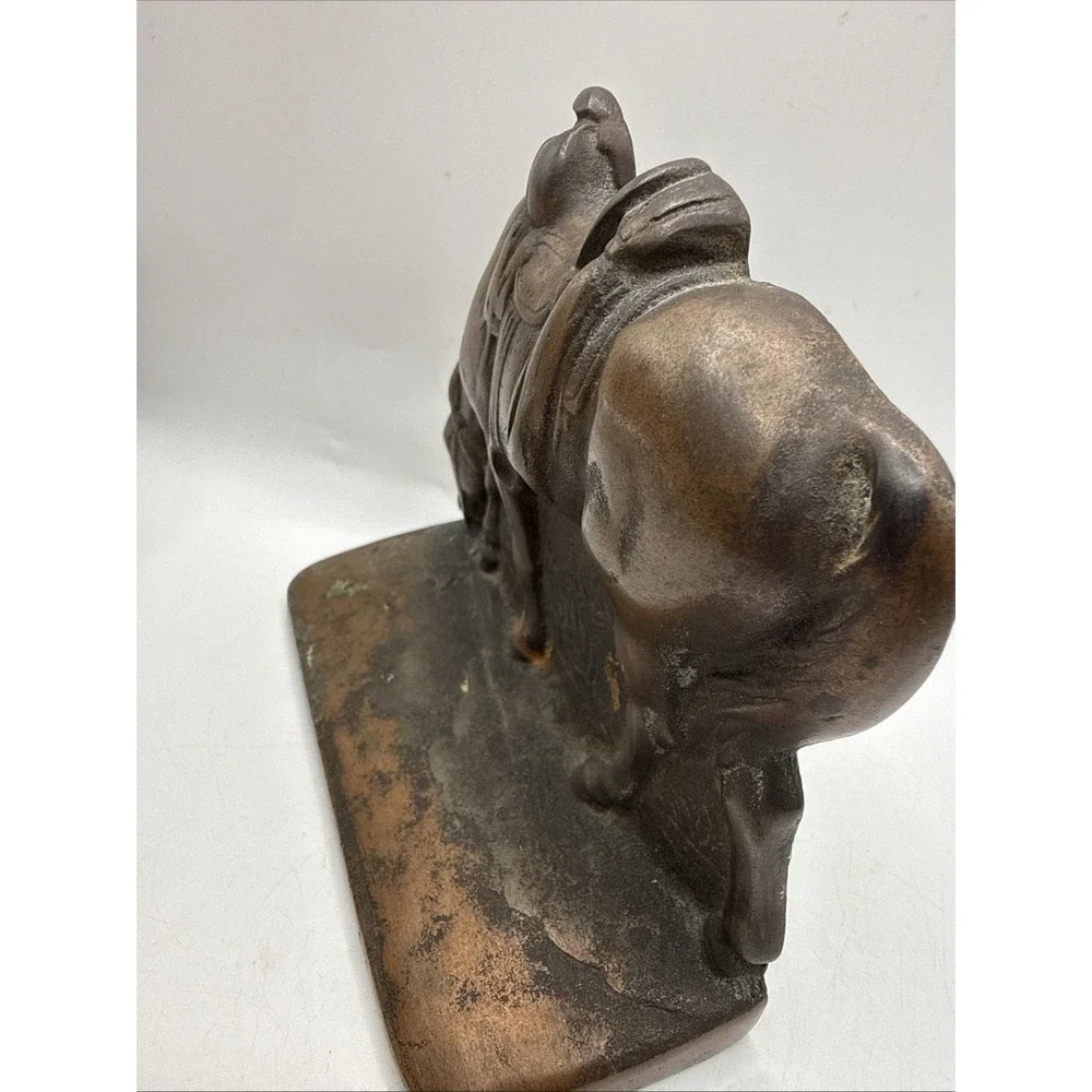 VTG Saddle Horse Western Single Bookend Cast Iron w/ Thick Brass Finish 1930's